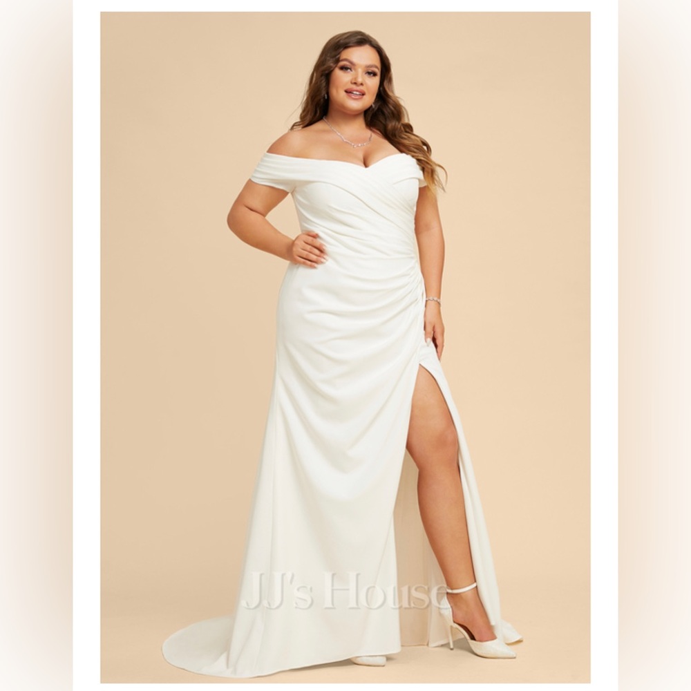 NWT | JJ House | Classic Off-the-Shoulder Crepe White Dress
